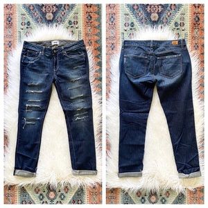 Paige ankle jean Reggie destroyed ripped cropped blue mid rise denim distress 27